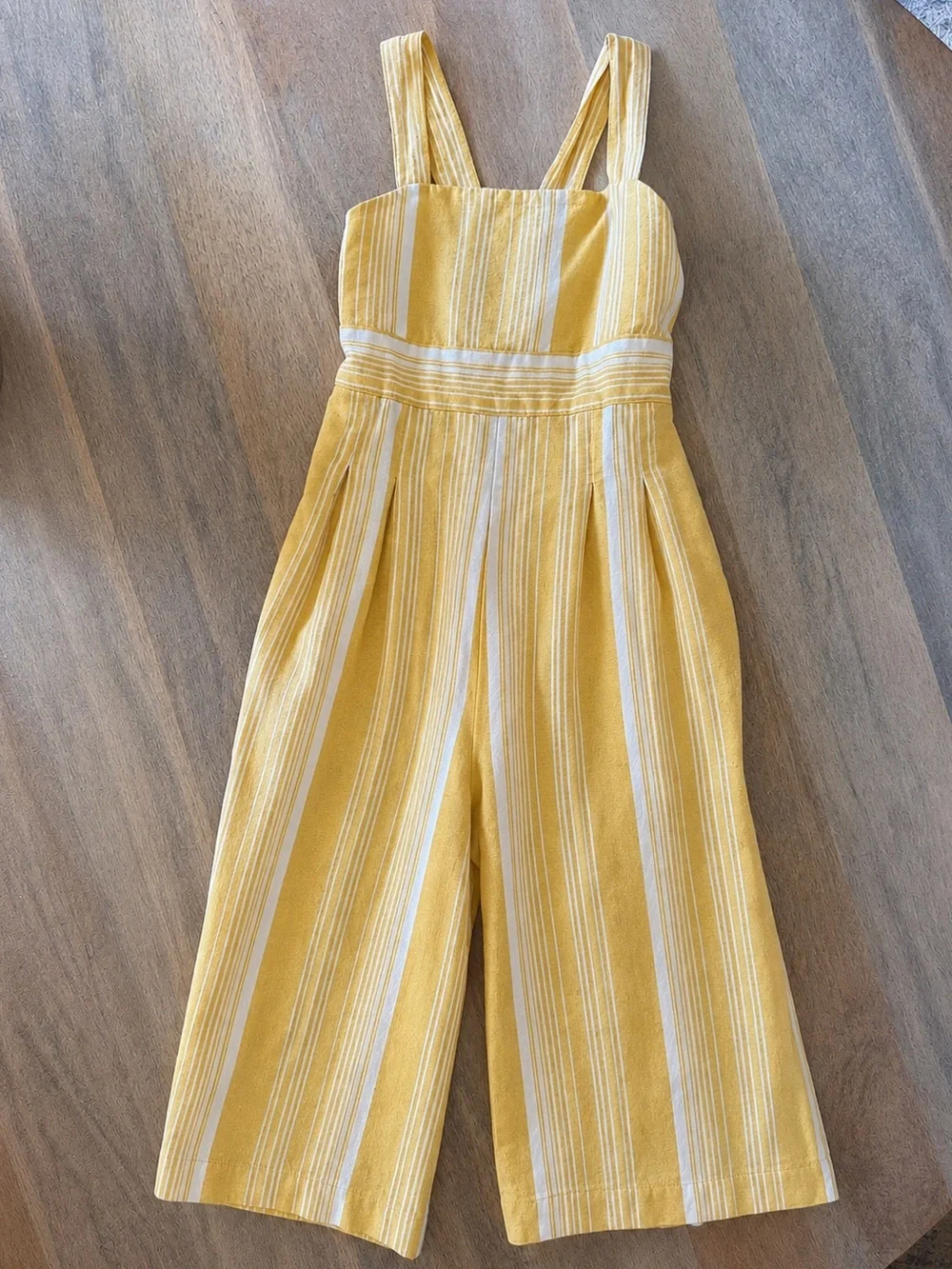 Tommy Bahama Girls 18M Yellow White Striped Cotton Jumpsuit Pockets